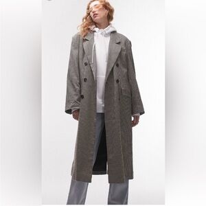 Topshop Black/White/Tan Checkered Trench Coat